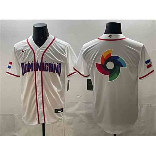 Men Dominican Republic Baseball Team Big Logo White 2026 World Baseball Classic Home Stadium Stitched Jersey