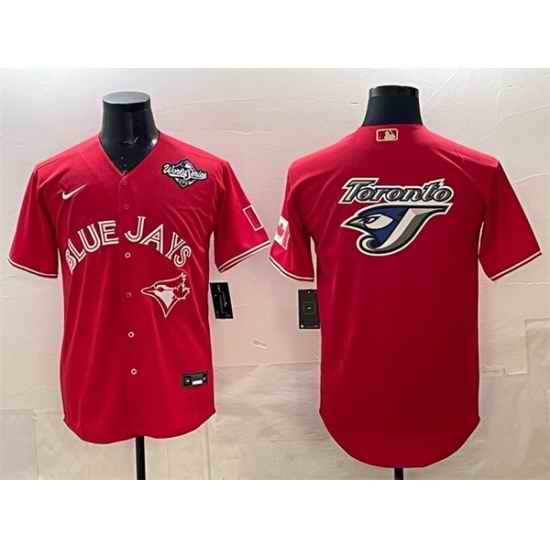 Men Toronto Blue Jays Team Big Logo Red 2025 World Series Home Cool Base Stitched Baseball Jersey