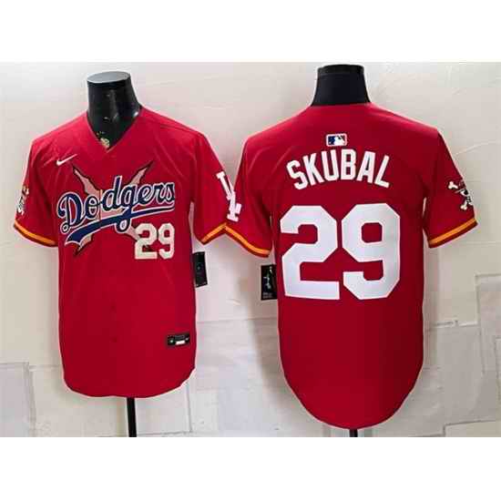 Men Los Angeles Dodgers x One Piece  29 Tarik Skubal Red Vapor Premier Limited Stitched Baseball Jersey