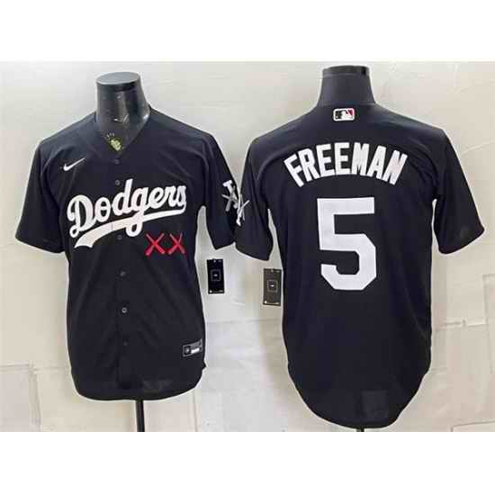 Men Los Angeles Dodgers x KAWS  5 Freddie Freeman Black Vapor Premier Limited Stitched Baseball Jersey