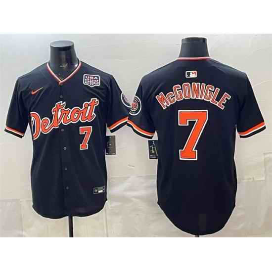 Men Detroit Tigers  7 Kevin McGonigle Black 2026 Alternate USA 250  Patch Vapor Premier Limited Stitched Baseball Jersey