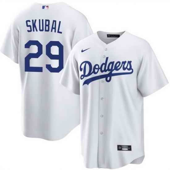 Men Los Angeles Dodgers  29 Tarik Skubal White Cool Base Stitched Baseball Jersey