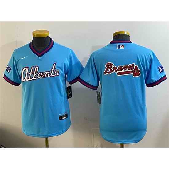 Youth Atlanta Braves Team Big Logo Powder Blue 2026 City Connect Stadium Stitched Baseball Jersey