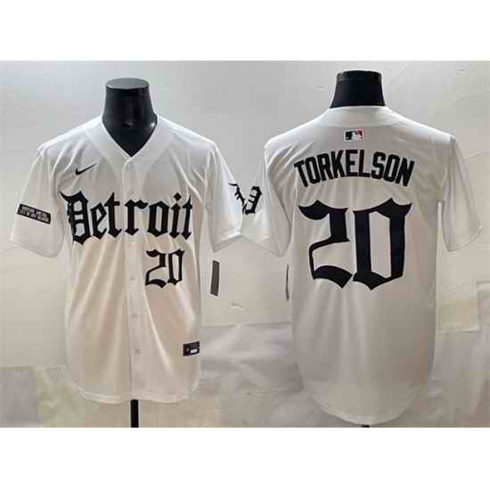 Men Detroit Tigers 20 Spencer Torkelson White  27Motor Gothic Edition 27 Vapor Premier Limited Stitched Baseball Jersey
