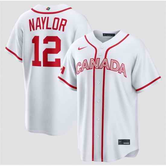 Men Canada Baseball  12 Josh Naylor White 2026 World Baseball Classic Home Stadium Stitched Jersey