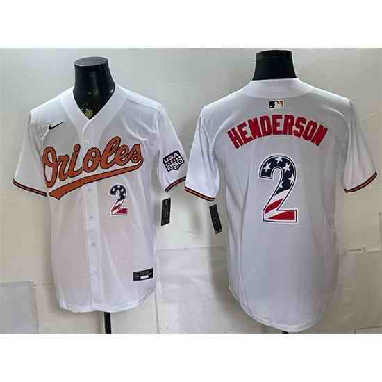 Men Baltimore Orioles  2 Gunnar Henderson White USA 250 Fourth of July Home Stitched Baseball Jersey