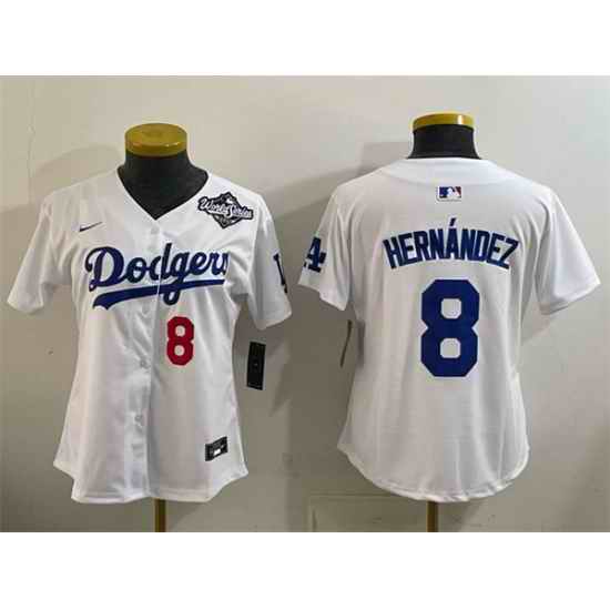 Women Los Angeles Dodgers 8 Enrique Hernandez White 2025 World Series Home Limited Stitched Baseball Jersey