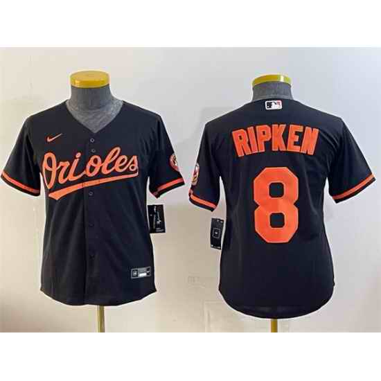Youth Baltimore Orioles 8 Cal Ripken Jr Black Cool Base Stitched Baseball Jersey