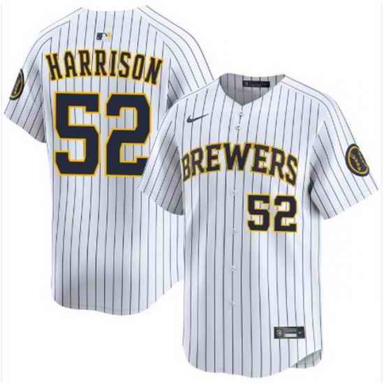 Men Milwaukee Brewers Kyle Harrison #52 Home White Strips Stitched Limited Jersey