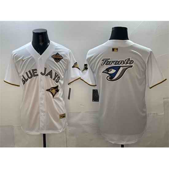 Men Toronto Blue Jays Team Big Logo Black Gold 2025 American League Champions Limited Stitched Baseball Jersey 2