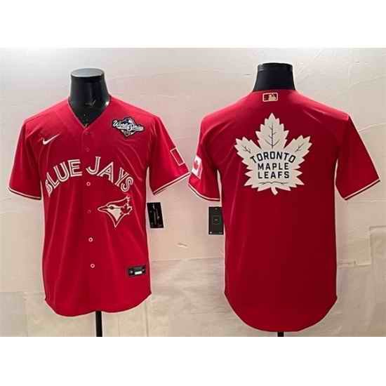 Men Toronto Blue Jays  26 Leafs Red 2025 World Series With White Leafs Logo Cool Base Stitched Baseball Jersey