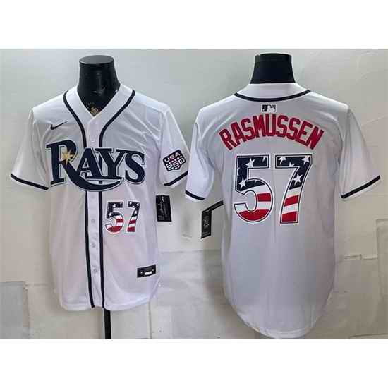 Men Tampa Bay Rays 57 Drew Rasmussen White 2026 USA 250 Fourth of July Home Stitched Baseball Jersey