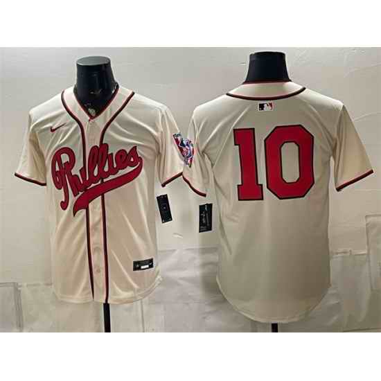 Men Philadelphia Phillies 10 J T Realmuto Cream 2026 Field of Dreams Stadium Stitched Baseball Jersey