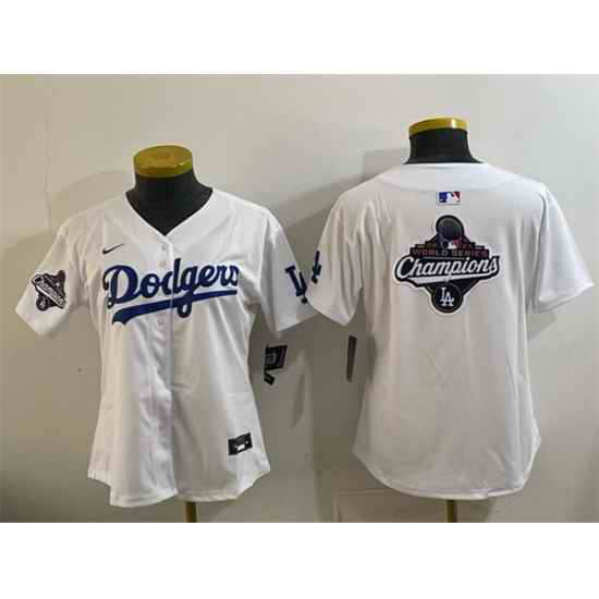 Women Los Angeles Dodgers White 2025 World Series Champions Big Logo Home Limited Stitched Baseball Jersey
