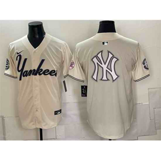 Men New York Yankees Team Big Logo Cream Limited Stitched Baseball Jerseys