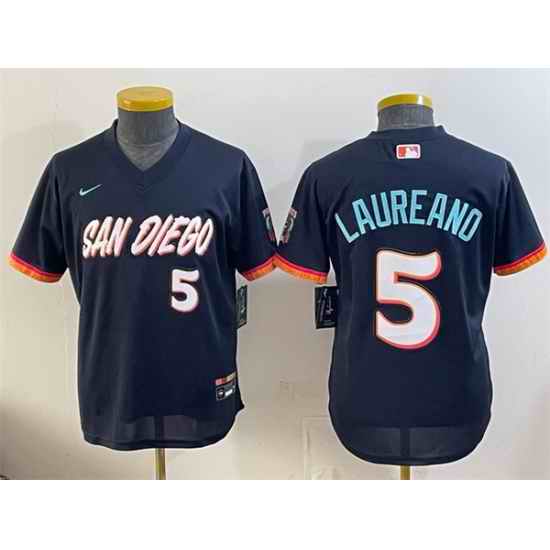 Youth San Diego Padres 5 Ram%C3%B3n Laureano Obsidian 2026 City Connect Stadium Stitched Baseball Jersey