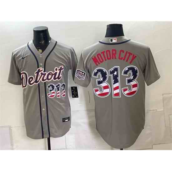 Men Detroit Tigers 313 Motor City Grey 2026 USA 250 Fourth of July Stitched Baseball Jersey