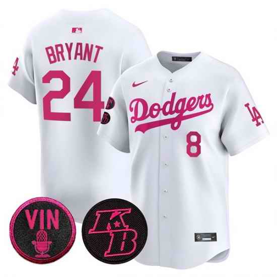 Men Los Angeles Dodgers Front  8 Back  24 Kobe Bryant White 2026 Mothers Day Vapor Premier Limited Stitched Baseball Jersey