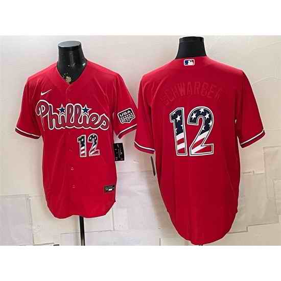 Men Philadelphia Phillies  12 Kyle Schwarber Red USA 250 Fourth of July Home Stitched Baseball Jersey