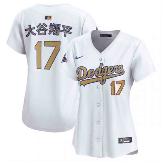 Women Los Angeles Dodgers 17  Shohei Ohtani White 2025 Gold Collection Limited Stitched Baseball Jersey
