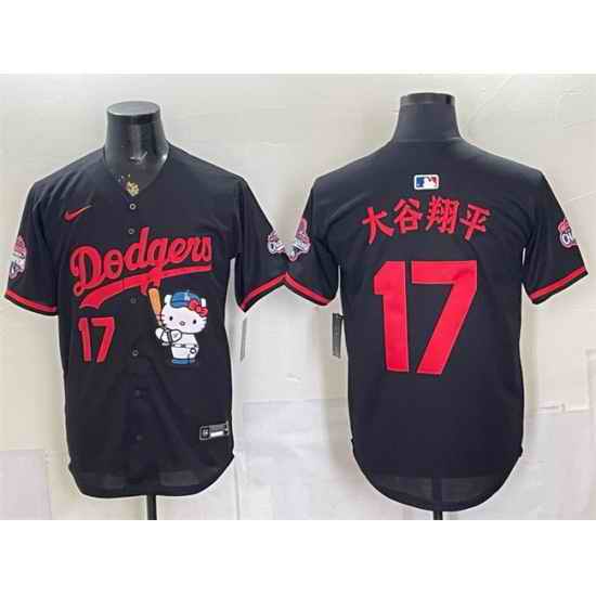 Men Los Angeles Dodgers  17 Shohei Ohtani Black Hello Kitty Night 2025 World Series Champions Patch Stitched Baseball Jersey (2)