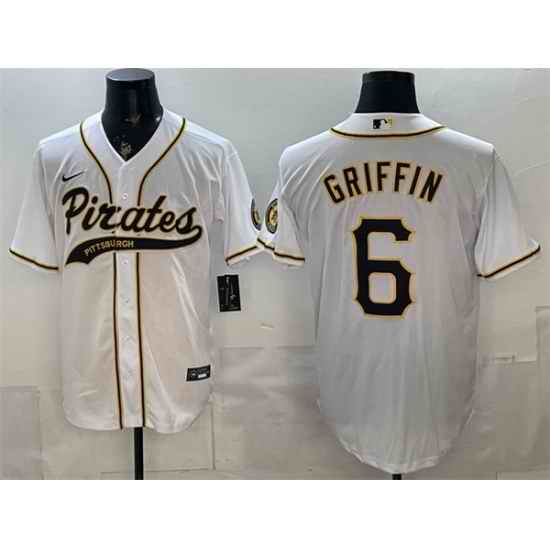 Men Pittsburgh Pirates  6 Konnor Griffin White Cool Base Stitched Baseball Jersey
