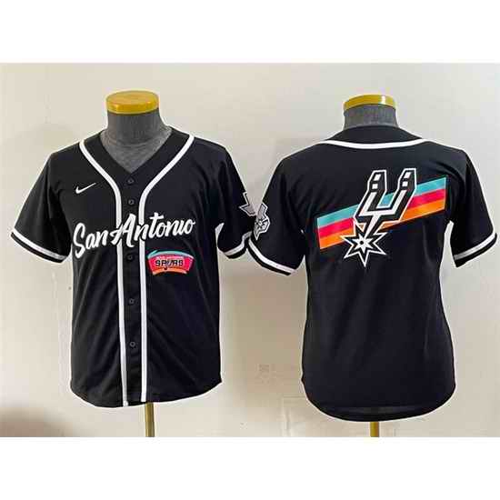 Youth San Antonio Spurs Team Big Logo Black Stitched Baseball Jersey