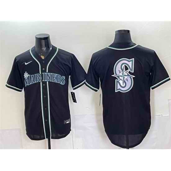 Men Seattle Mariners Team Big Logo 2026 Fashion Replica Black Out Stitched Baseball Jersey