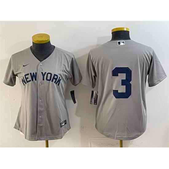 Women New York Yankees 3 Babe Ruth Grey Cool Base Stitched Baseball Jersey