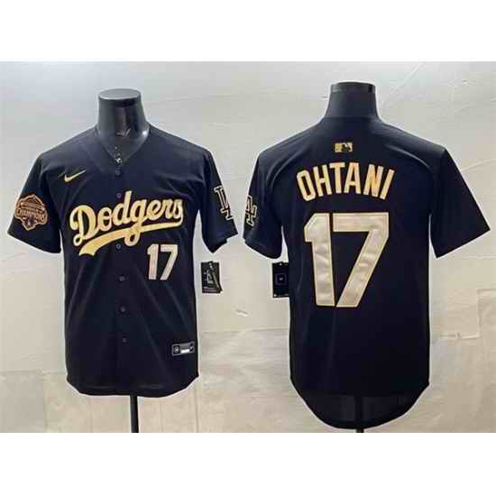 Men Los Angeles Dodgers 17 Shohei Ohtani Black Gold 2025 Back to Back Champions Patch Limited Stitched Baseball Jersey