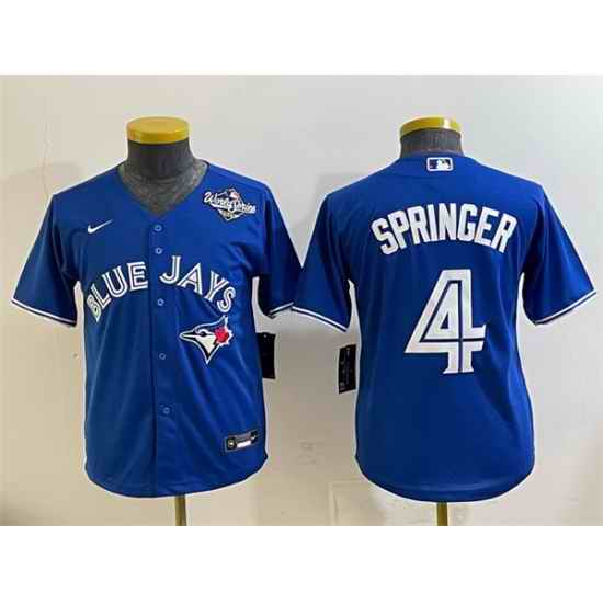 Youth Toronto Blue Jays 4 George Springer Royal 2025 World Series Cool Base Stitched Baseball Jersey