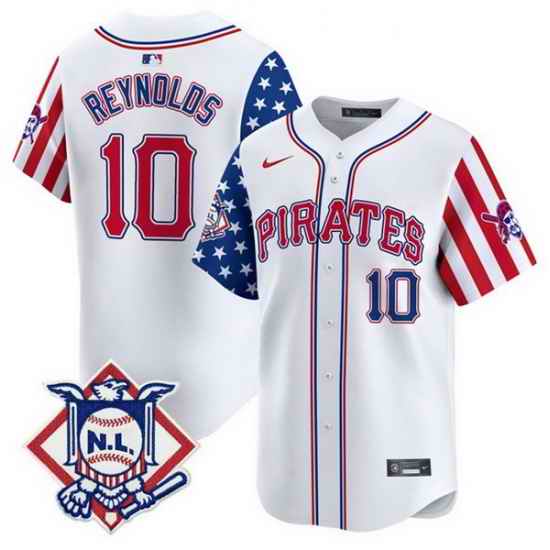 Men Pittsburgh Pirates 10 Bryan Reynolds White 2024 Fourth of July Vapor Limited Stitched Baseball Jersey