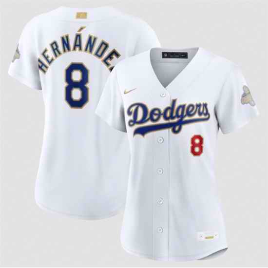 Women Los Angeles Dodgers  8 Enrique Hern%%%%C3%%%%A1ndez White 2026 Gold Collection Stadium Stitched Baseball Jersey