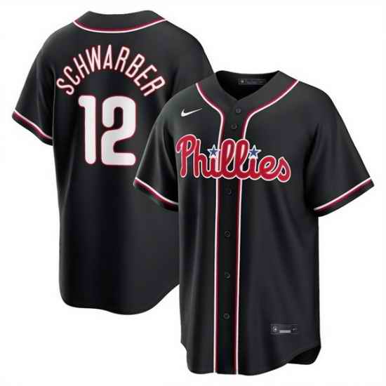 Men Philadelphia Phillies  12 Kyle Schwarber Fashion Black Out Stitched Baseball Jersey