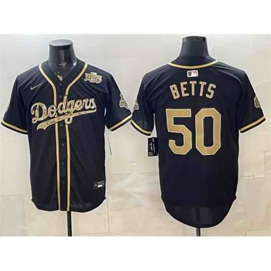 Men Los Angeles Dodgers  50 Mookie Betts Black Military Appreciation Game Day Stitched Baseball Jersey