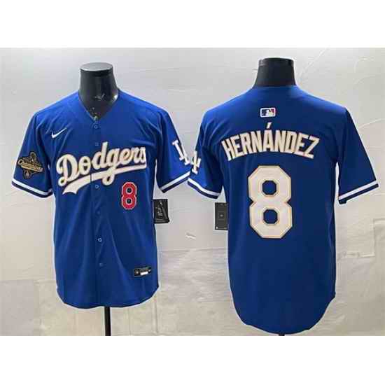 Men Los Angeles Dodgers 8 Enrique Hernandez Royal 2025 World Series Champions Patch Limited Stitched Baseball Jersey