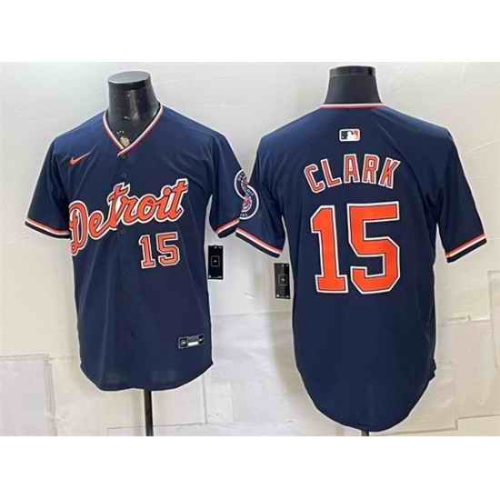 Men Detroit Tigers 15 Max Clark Navy Alternate 2026 Cool Base Stitched Baseball Jersey