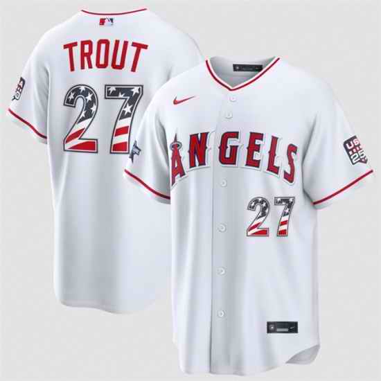 Men Los Angeles Angels  27 Mike Trout White 2026 All Star Edition Stars   Stripes Stadium Pick A Player Stitched Baseball Jersey