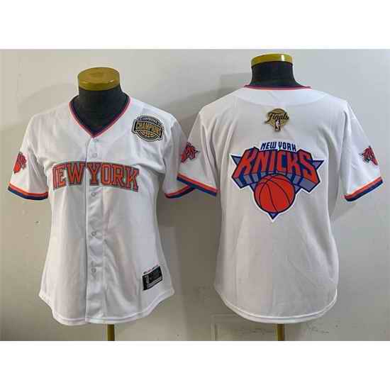 Youth New York Knicks Team Big Logo White 2026 Finals  Eastern Conference Champions Patch Stitched Baseball Jersey