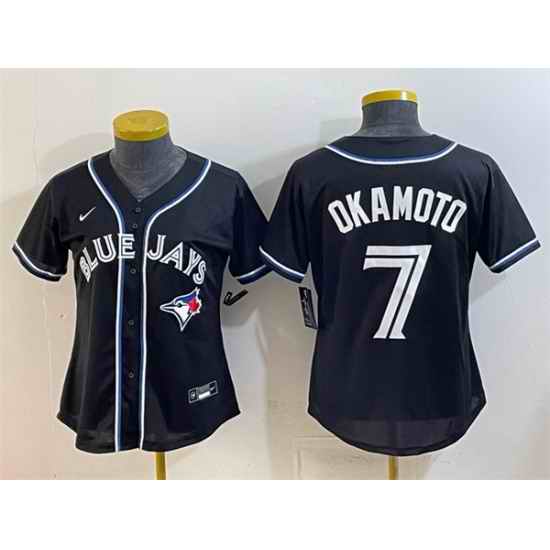 Women Toronto Blue Jays  7 Kazuma Okamoto 2026 Fashion Replica Black Out Stitched