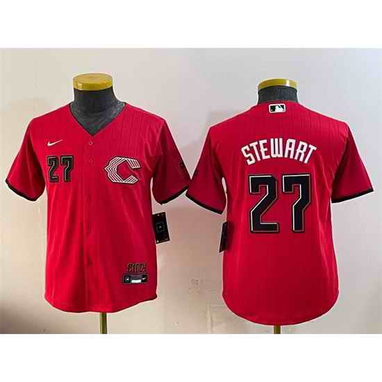 Youth Cincinnati Reds 27 Sal Stewart Red 2026 City Connect Stadium Stitched Baseball Jersey