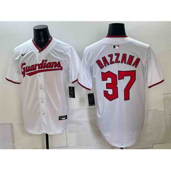 Men Cleveland Guardians 37 Travis Bazzana White Home Stitched Baseball Jersey