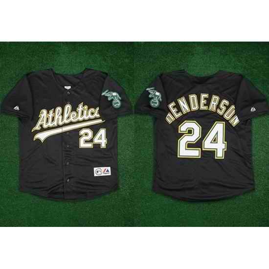 Men Oakland Athletics 24 Rickey Henderson Black Team Patch Stitched Jersey
