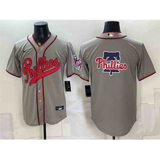 Men Philadelphia Phillies Team Big Logo Gray 2026 Field of Dreams Stadium Stitched Baseball Jersey