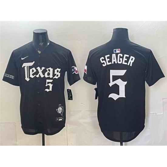 Men Texas Rangers  5 Corey Seager Black Gothic Mexico 2025 Vapor Premier Limited Stitched Baseball Jersey