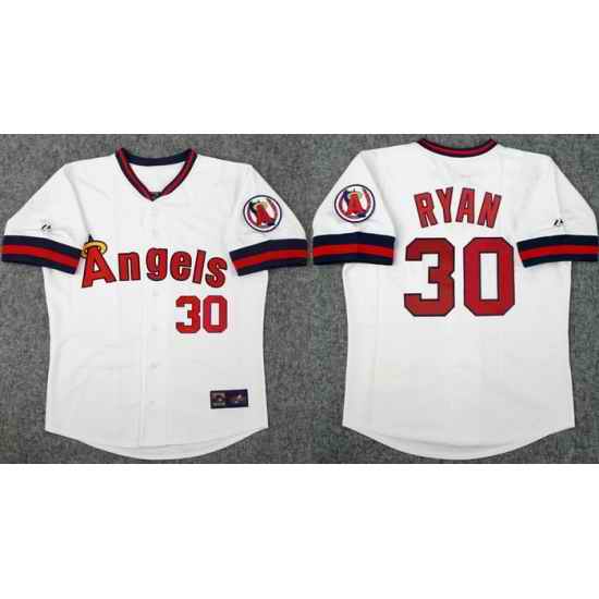 Men Los Angeles Angels Nolan Ryan 30 Majestic Home White Stitched MLB Jersey I
