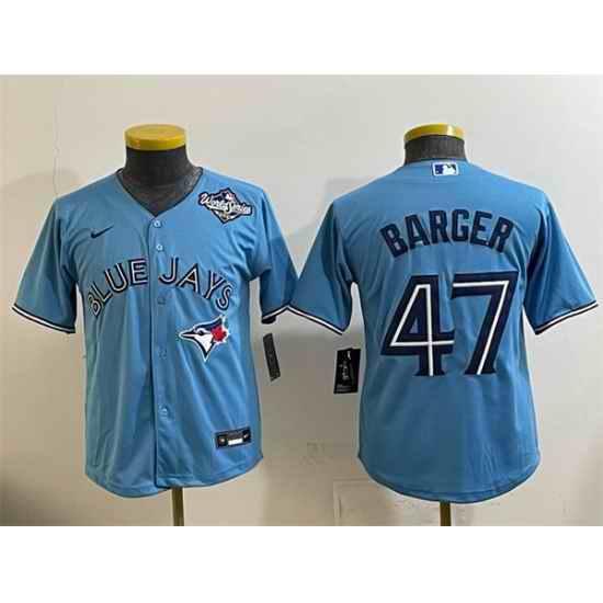 Youth Toronto Blue Jays 47 Addison Barger Blue 2025 World Series Cool Base Stitched Baseball Jersey
