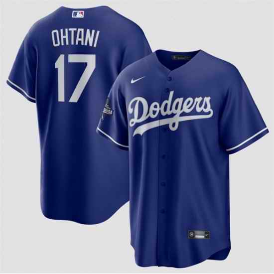 Men Los Angeles Dodgers 17 Shohei Ohtani Blue 2025 World Series Champions Patch Cool Base Stitched Baseball Jersey