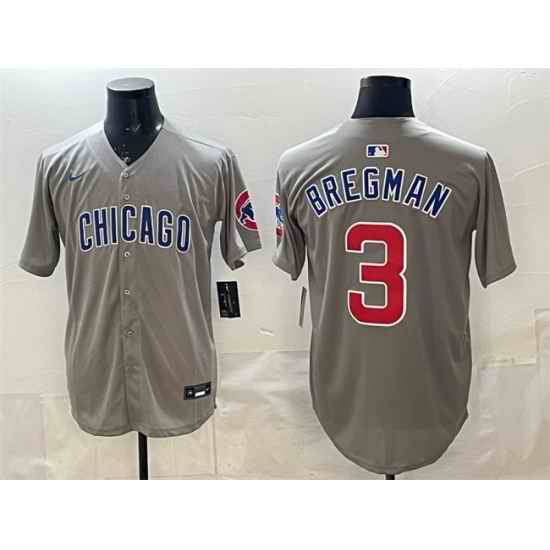 Men Chicago Cubs 3 Alex Bregman Grey Limited Stitched Baseball Jersey