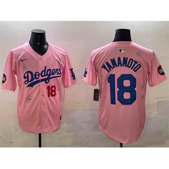 Men Los Angeles Dodgers 18 Yoshinobu Yamamoto Pink 2025 Tokyo Series Limited Stitched Baseball Jersey